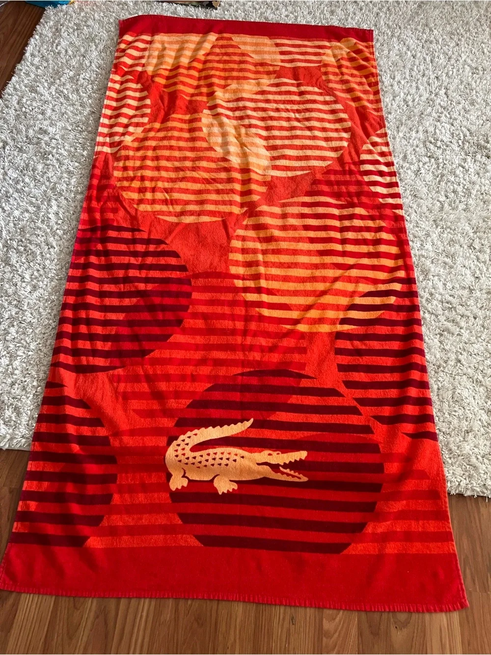 Lacoste ORANGE Bath‎ Towel 100% ORGANIC Cotton Big Crocodile Logo